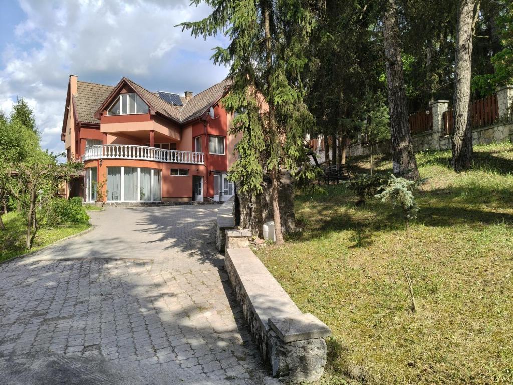 a large house with a driveway in front of it at Baroc Boutique Hotel in Topliţa