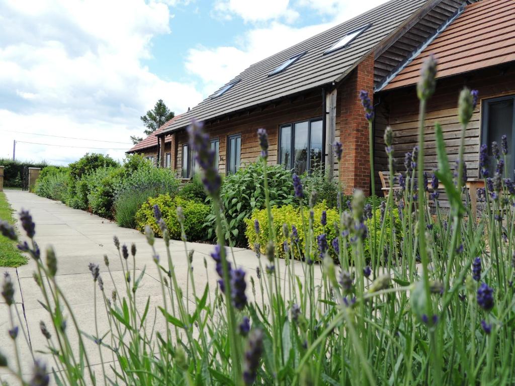 a house with a bunch of flowers in front of it at Elm Tree Farm Accommodation in Milton Keynes