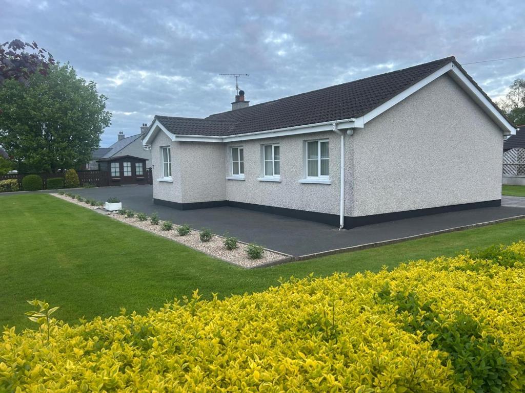 a house with a green lawn in front of it at Rose Cottage in Portadown