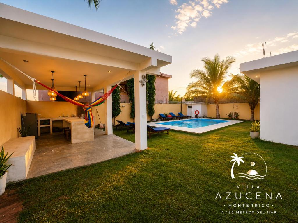 a backyard of a villa with a swimming pool at Villa Azucena Monterrico in Monterrico