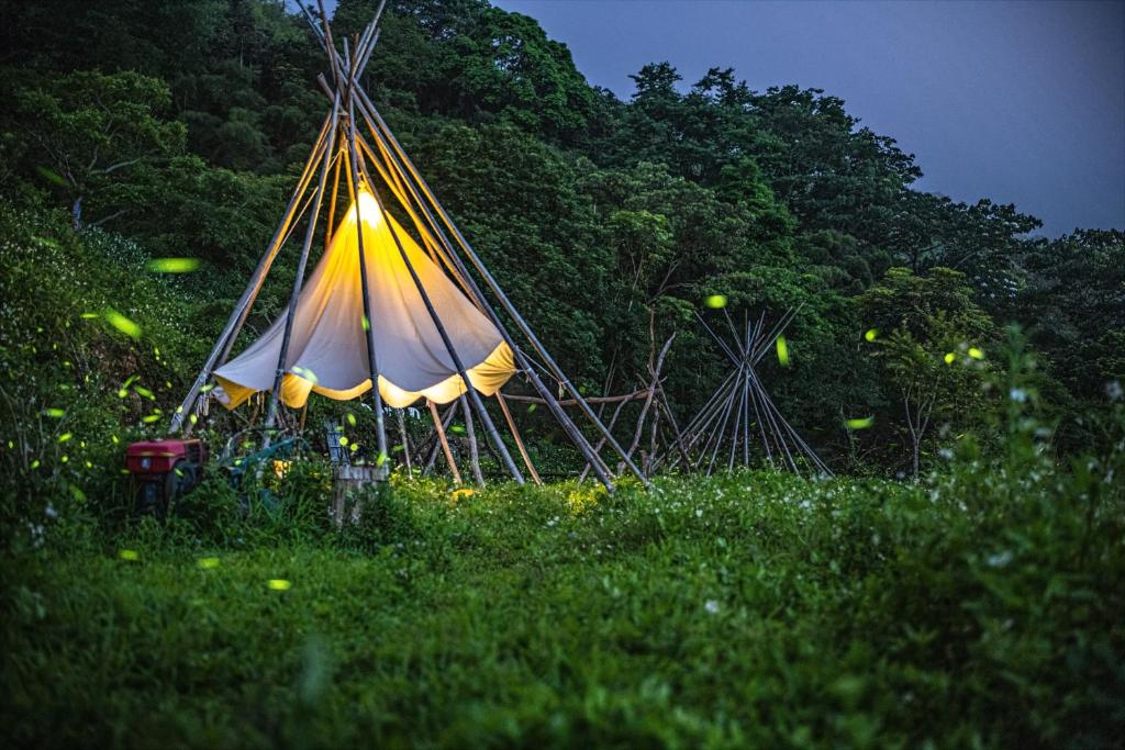 a tent in the middle of a field of grass at Maple map B&B in Dahu