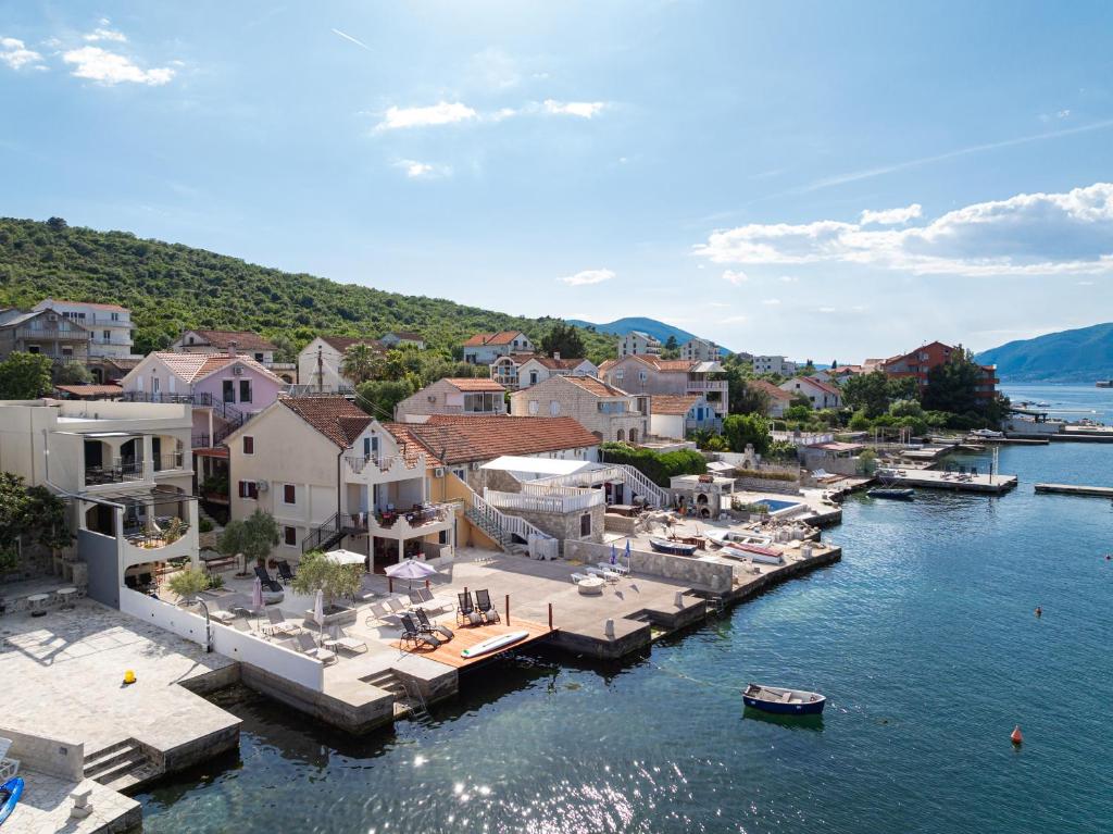 an aerial view of a town on the water at Dubravcevic Residence in Tivat