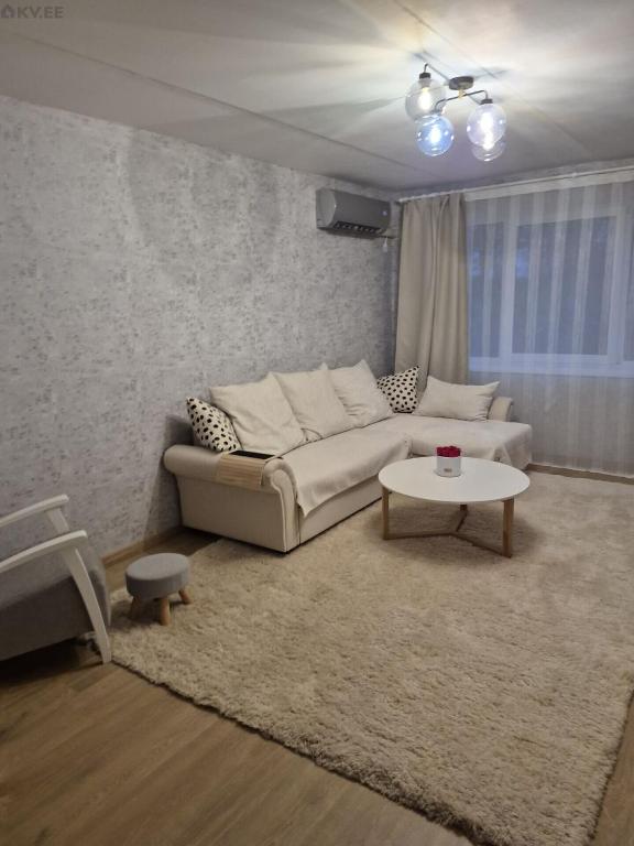 a living room with a couch and a table at Tamme apartment in Suuremõisa