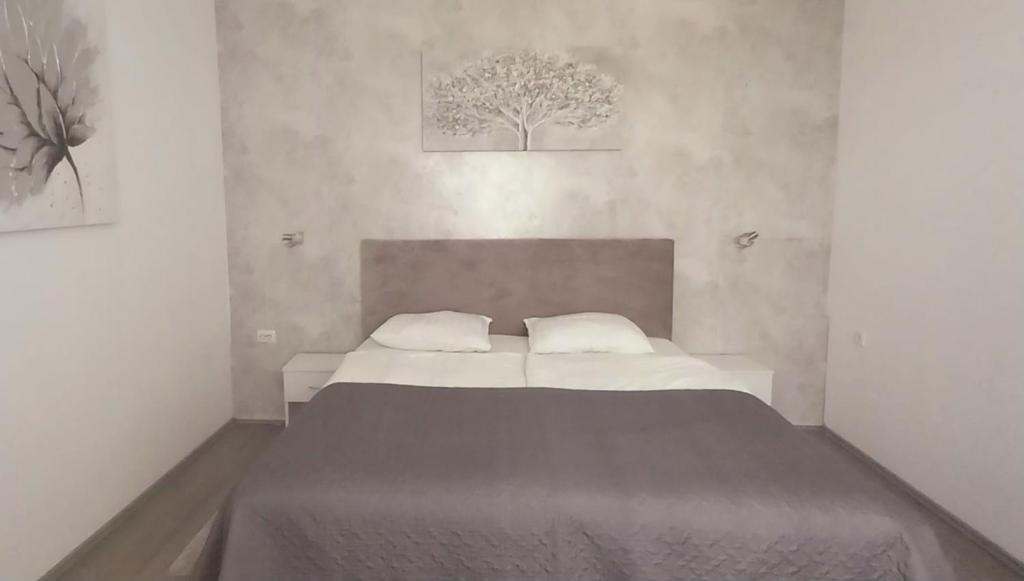 a bedroom with a large bed with two white pillows at Apartment Centar in Slavonski Brod