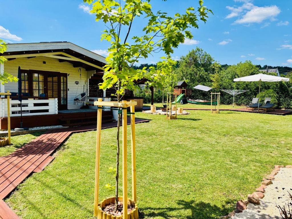 a tree in the yard of a house at Szivike Vendégház in Ábrahámhegy