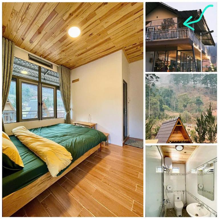 a collage of pictures of a bedroom and a house at Đồi Lát Homestay in Da Lat