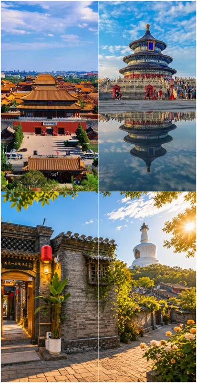 a collage of photos of a building and a temple at Beijing Templeside Courtyard Hotel 丨 3 metros to the Square丨Free laundry, personalized services large terrace in Beijing