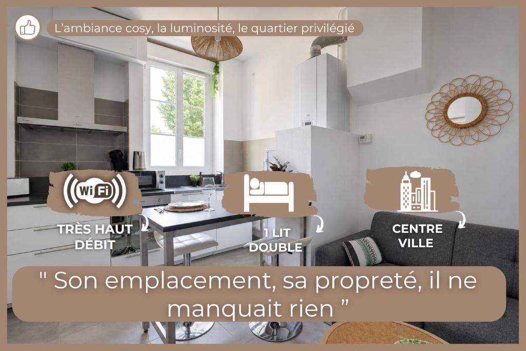an image of a living room with furniture at Chamotte Hyper Centre WIFI Cosy in Bourg-en-Bresse