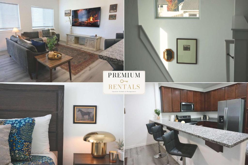 a collage of photos of a living room and a kitchen at Charming Centrally Located Treasure Valley Custom in Nampa