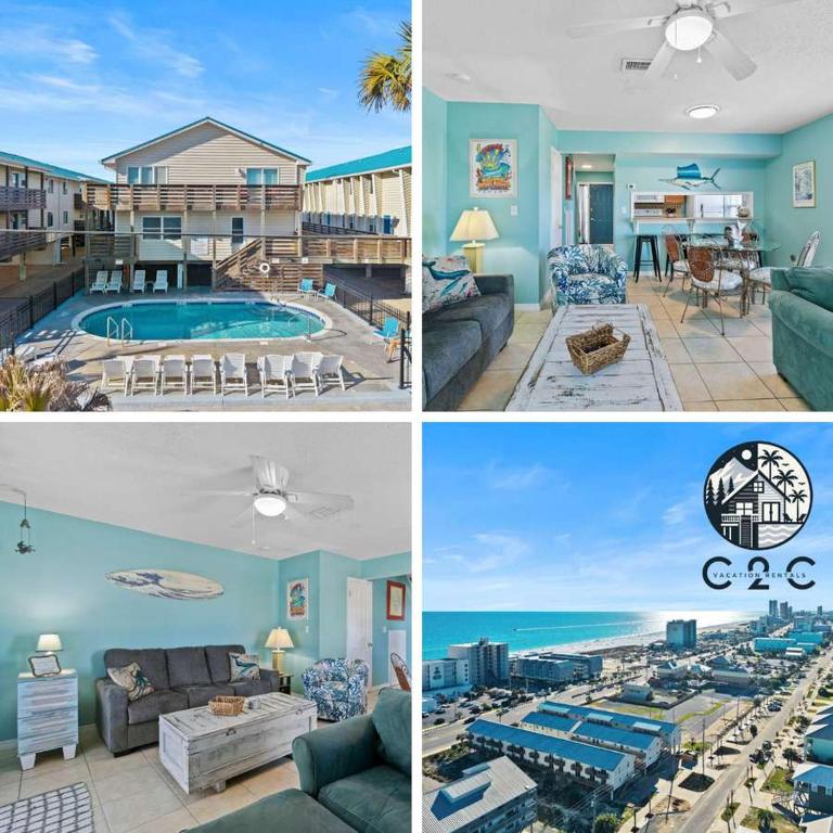 a collage of four pictures of a house at Spacious 2BR Condo with Pool Across from the Beach in Gulf Shores