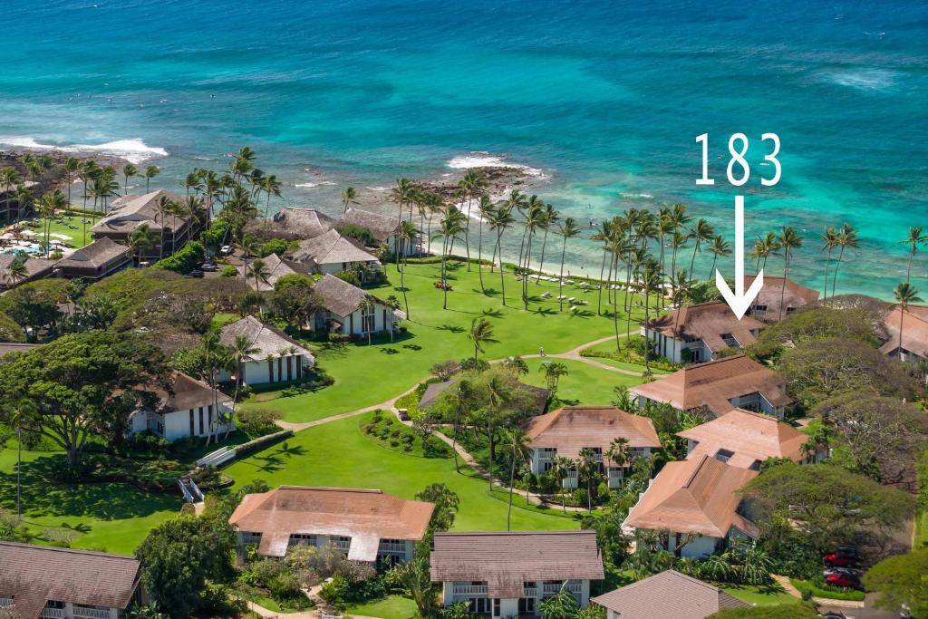 an aerial view of a resort with a clock on it at Kiahuna 183 Ground Floor Ocean View PBAC in Koloa