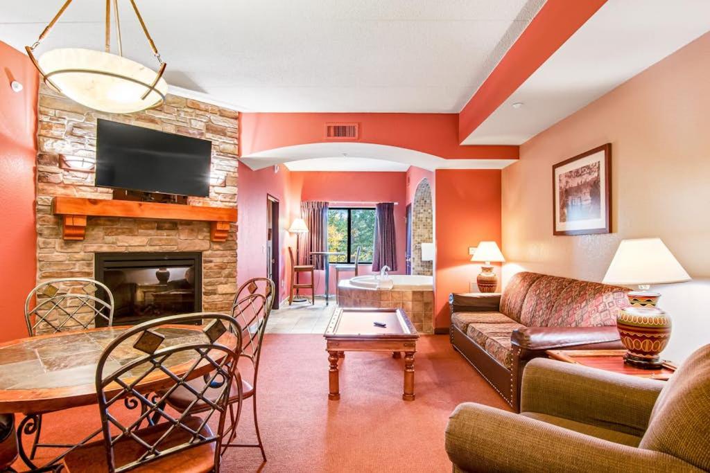 a living room with a couch and a fireplace at Chula Vista Condo 2251 in Wisconsin Dells