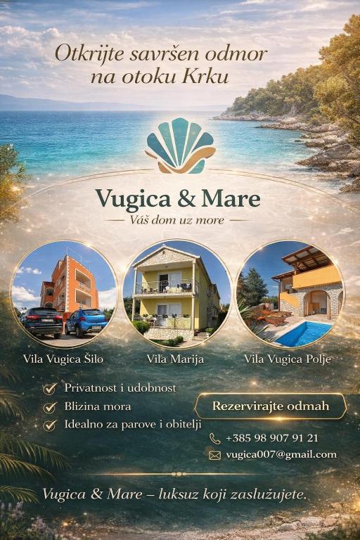 a flyer for a villa on the beach at Apartments Vugica Šilo in Šilo