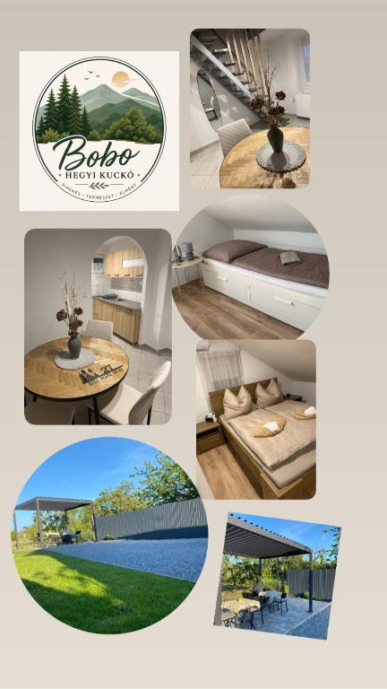 a collage of photos of a hotel room at Bobo Hegyi Kuckó in Sárvár