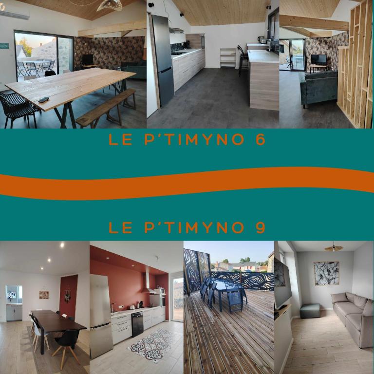 two pictures of a kitchen and a living room at Le p'timyno in Moncoutant