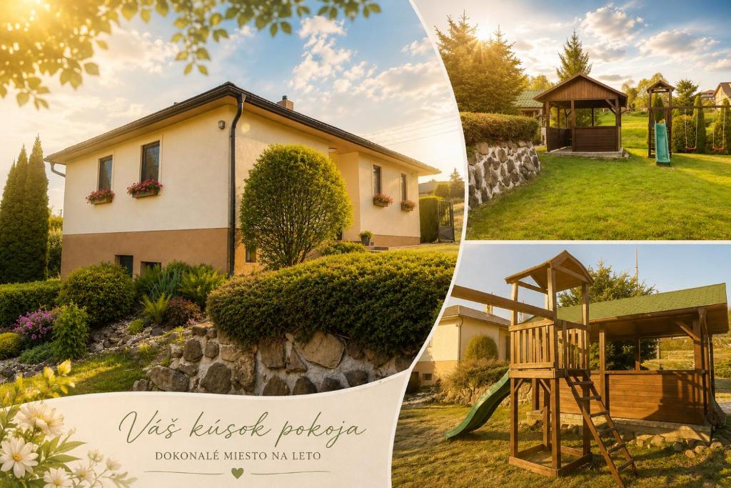 a collage of pictures of a house and a playground at Chata Adela in Svätý Anton