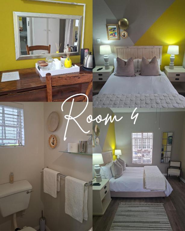 two pictures of a bedroom with a bed and a bathroom at Meerlin Guest House in Queenstown