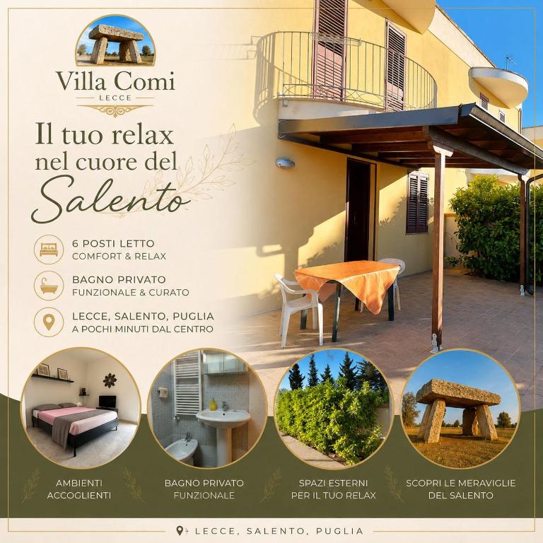 a flyer for a villa cantominium with a patio at Villa Comi in Giurdignano