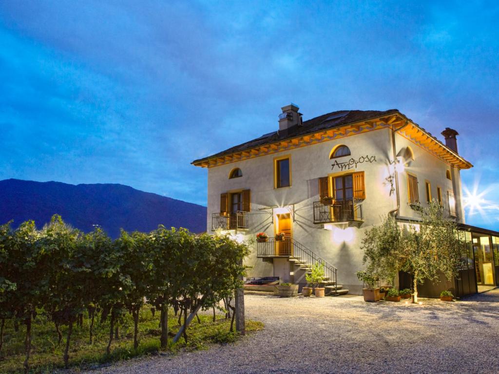 a large white building with trees in front of it at Locanda L'Amorosa in Sementina