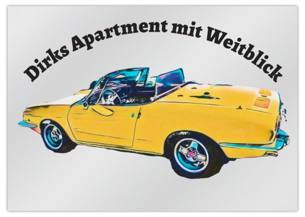 a yellow car with the words drifting appointment mitz refrigerator at Dirks Apartment mit Weitblick in Mammelzen