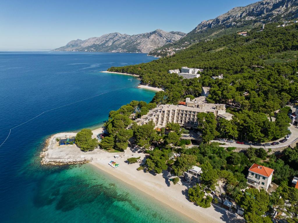 an aerial view of a resort on a beach at Bluesun Hotel Soline in Brela