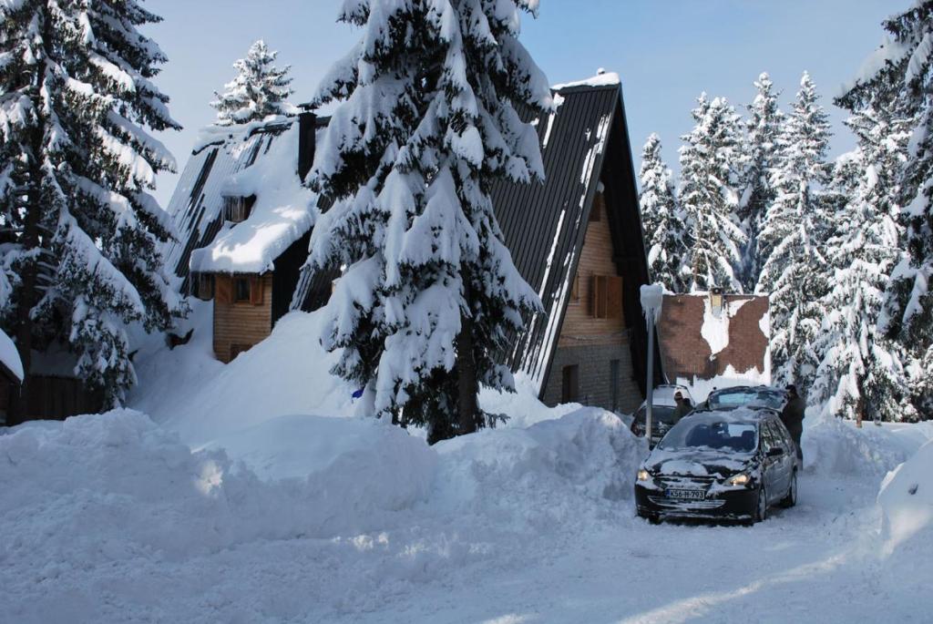 a car parked in front of a house covered in snow at Apartments A Vlasic in Vlasic