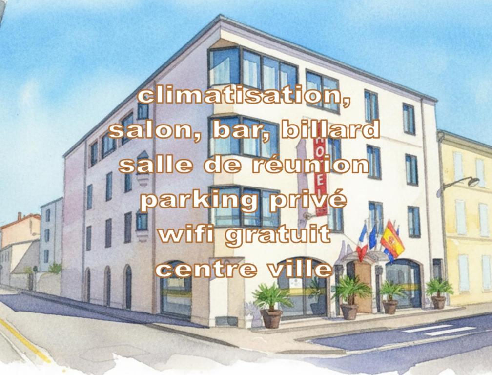 a painting of a building with words on it at Hôtel Le Valois, Cognac Centre in Cognac