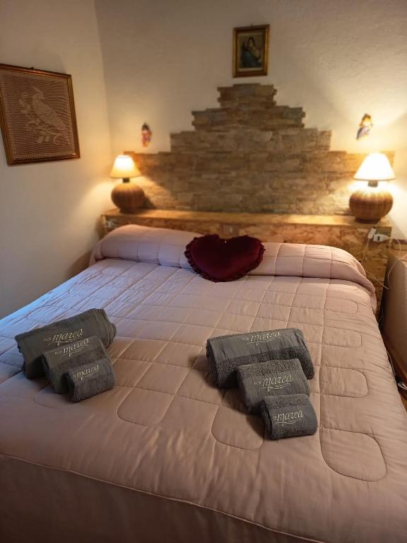 a bedroom with a bed with two pillows on it at La casa di Fiore in Arcidosso