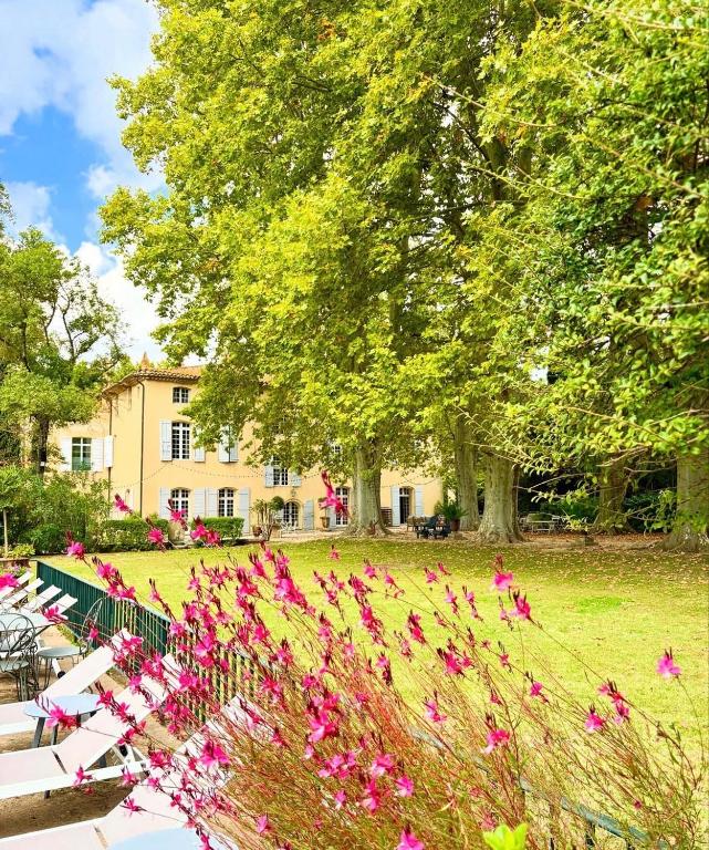 a field of pink flowers in front of a building at Château de Saint-Girons - Luxury Guest House in Provence in Aix-en-Provence