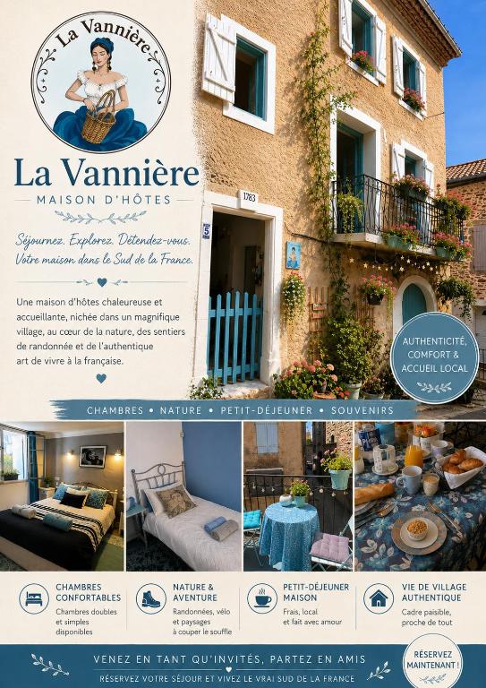a collage of photos of a building with a flyer at La Vannière in Le Poujol-sur-Orb