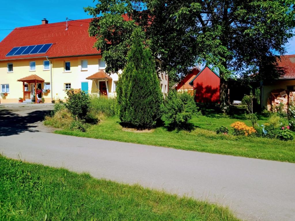 a house with a red roof and a driveway at Li-Do-Bo 01 in Herdwangen-Schönach