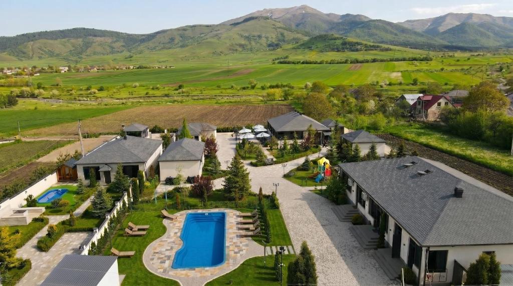 an aerial view of a house with a swimming pool at V&V Hotel in Gyulagarak