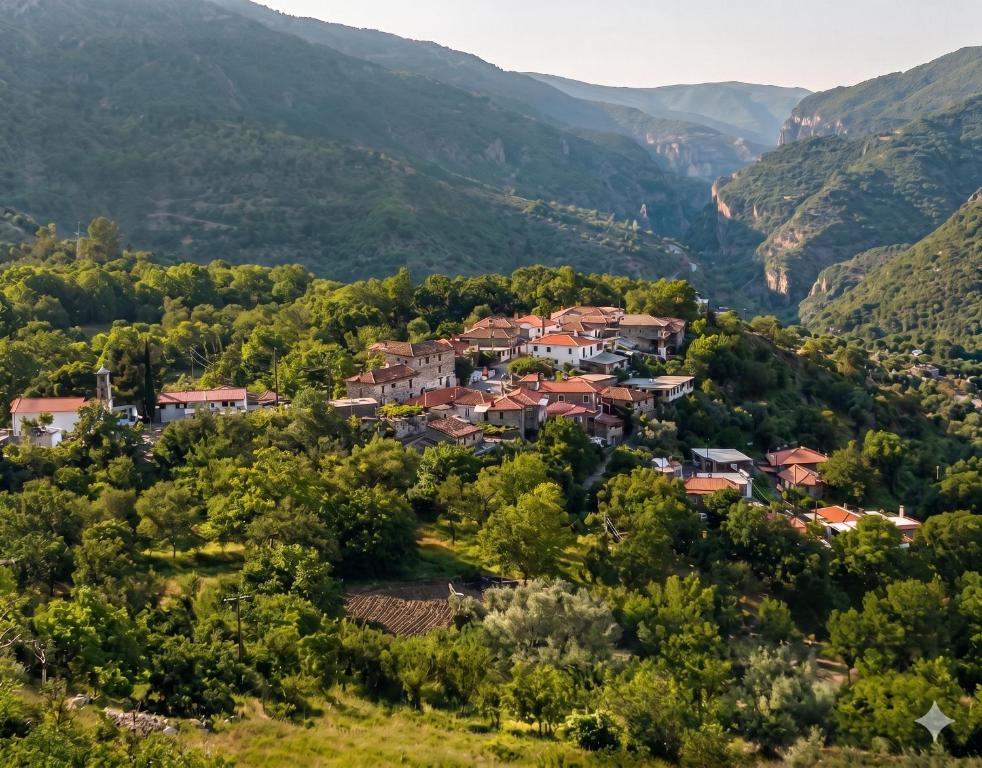 a village in a valley in the mountains at Thanasis house in Dimitsana