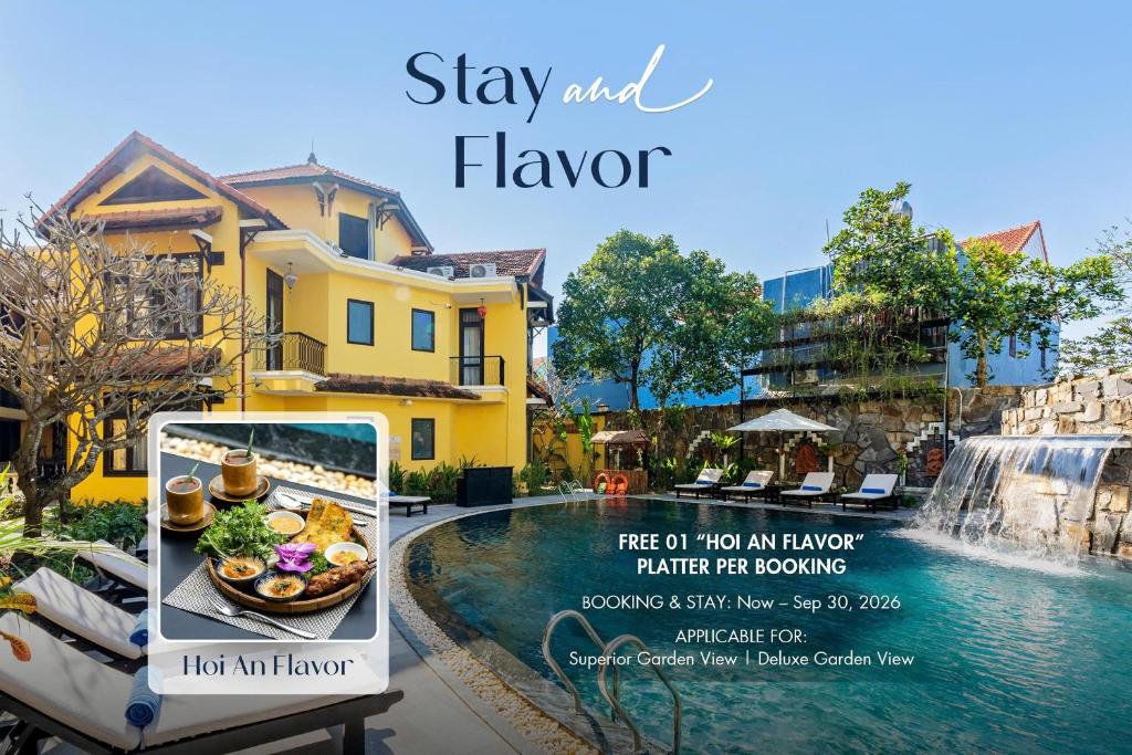 a advertisement for a hotel next to a swimming pool at Lantern Boutique Hoi An in Hoi An