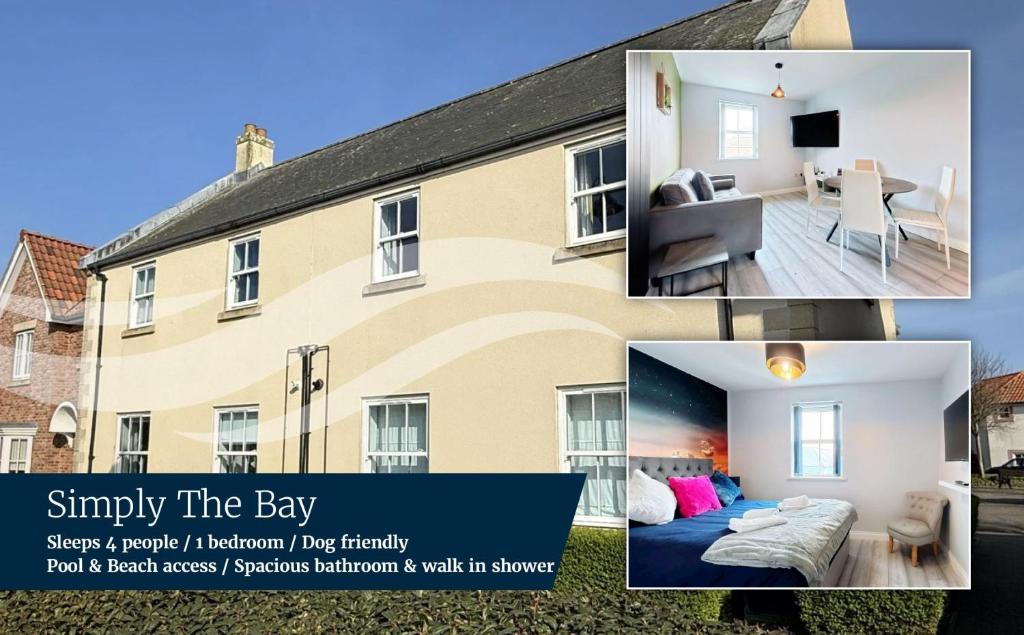 a collage of photos of a house at Simply The Bay - Part of the The Bay Filey Holiday Village with pool, gym and direct beach access, pub, restaurant, tennis and meadows walks in Filey