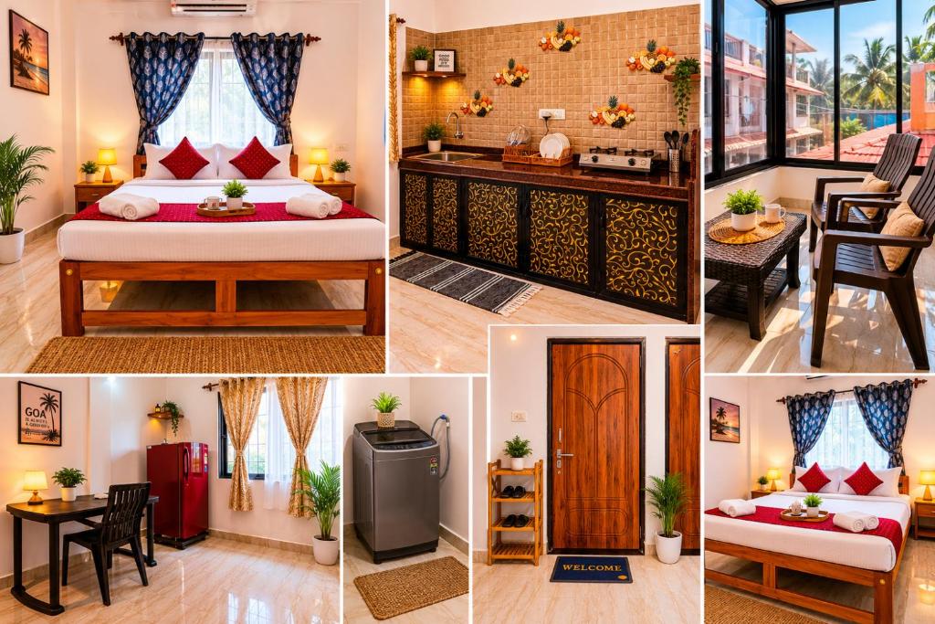 a collage of photos of a hotel room at Ojasvi Experience in Morjim