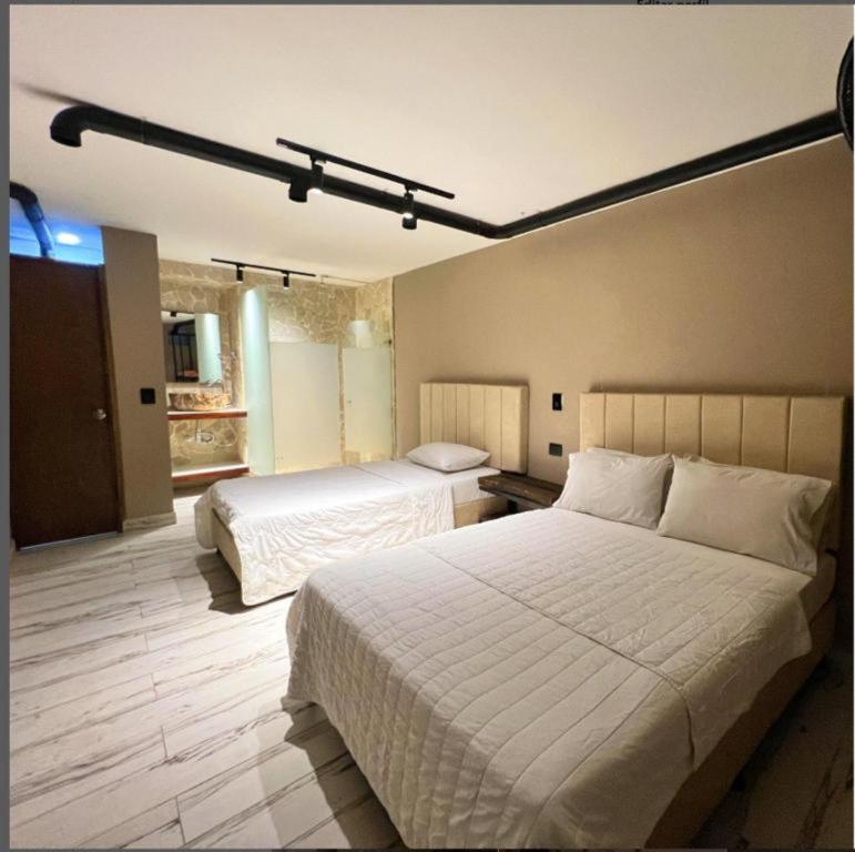 a hotel room with two beds and a tv at Hotel Natural Medellin in Medellín