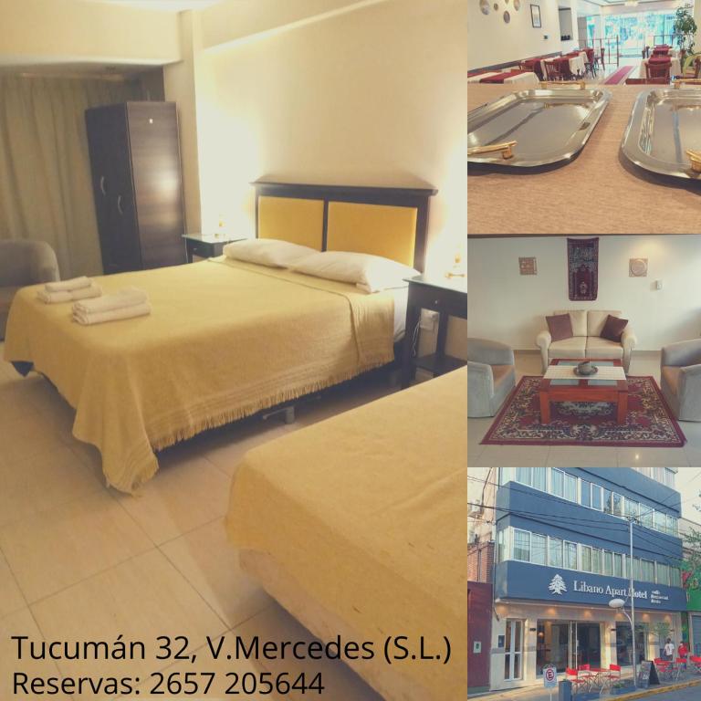 a collage of three pictures of a hotel room at Hotel Libanno Apartt in Villa Mercedes