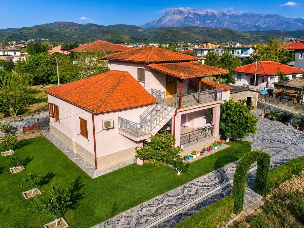 an aerial view of a house with an orange roof at Villa Nano in Berat