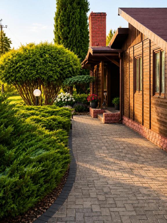 a brick walkway next to a house at Argentum Luxury Bungalov in Gąbin
