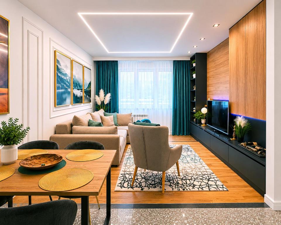 a living room with a couch and a table at Modern Harmony in Kolašin
