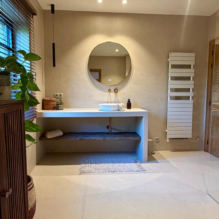 a bathroom with a sink and a mirror at La Petite Suite - Unique Guesthouse in Schilde