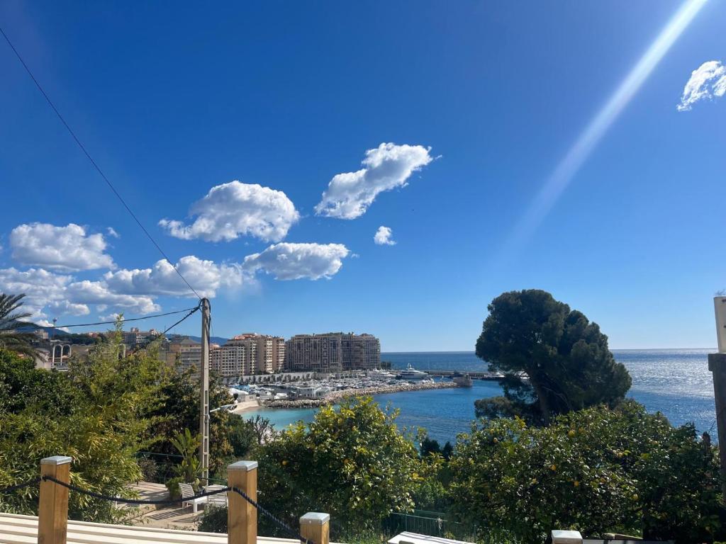 a view of the ocean and a city at Casa Mediterraneo - Vue mer 3 min de la plage à pieds in Cap d'Ail