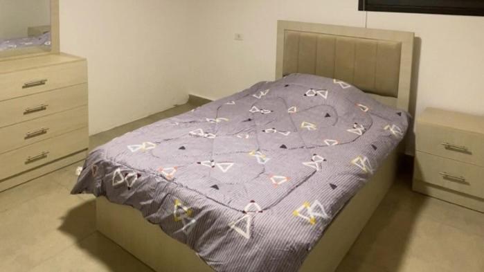 a bed with a purple comforter with butterflies on it at Sadeel chalet in Kerak
