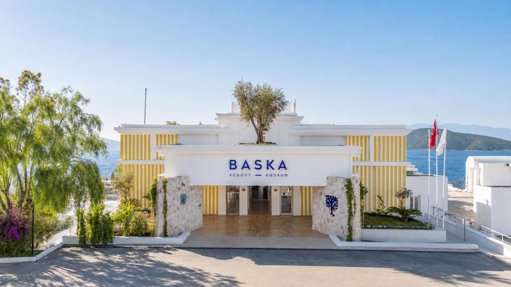 a view of the front of a building with a sign at Başka Resort Bodrum in Bodrum City