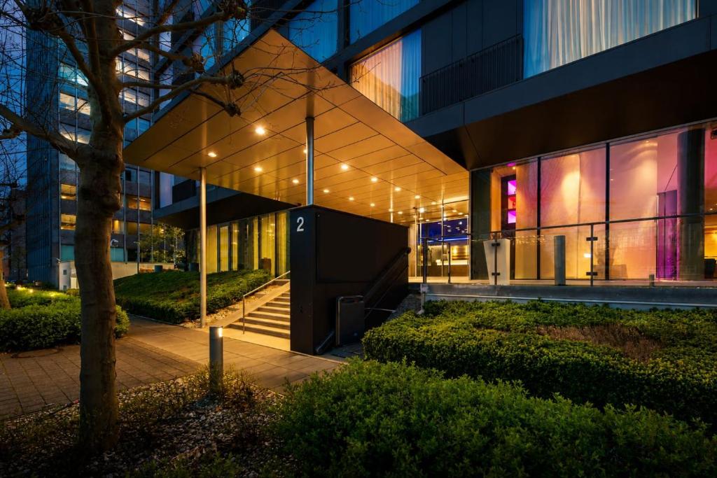 an external view of a building at night at Windmill Frankfurt Niederrad in Frankfurt