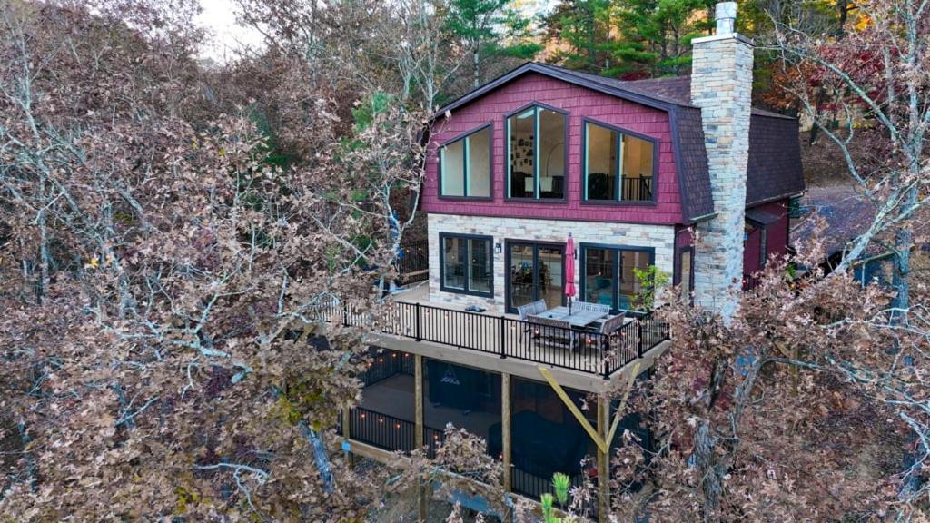 an aerial view of a house with a balcony at 324 Brian Drive: The Swirling Bird in Basye