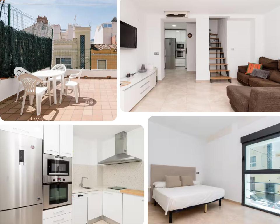 a collage of photos of a kitchen and a living room at Casa 2 Hab con Terraza & Barbacoa en Ubicación Céntrica in Gandía