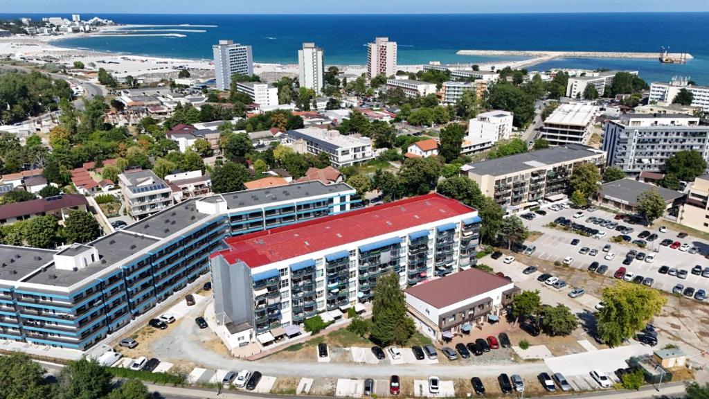 an aerial view of a city with a building at Dika Sofia Residence in Mangalia