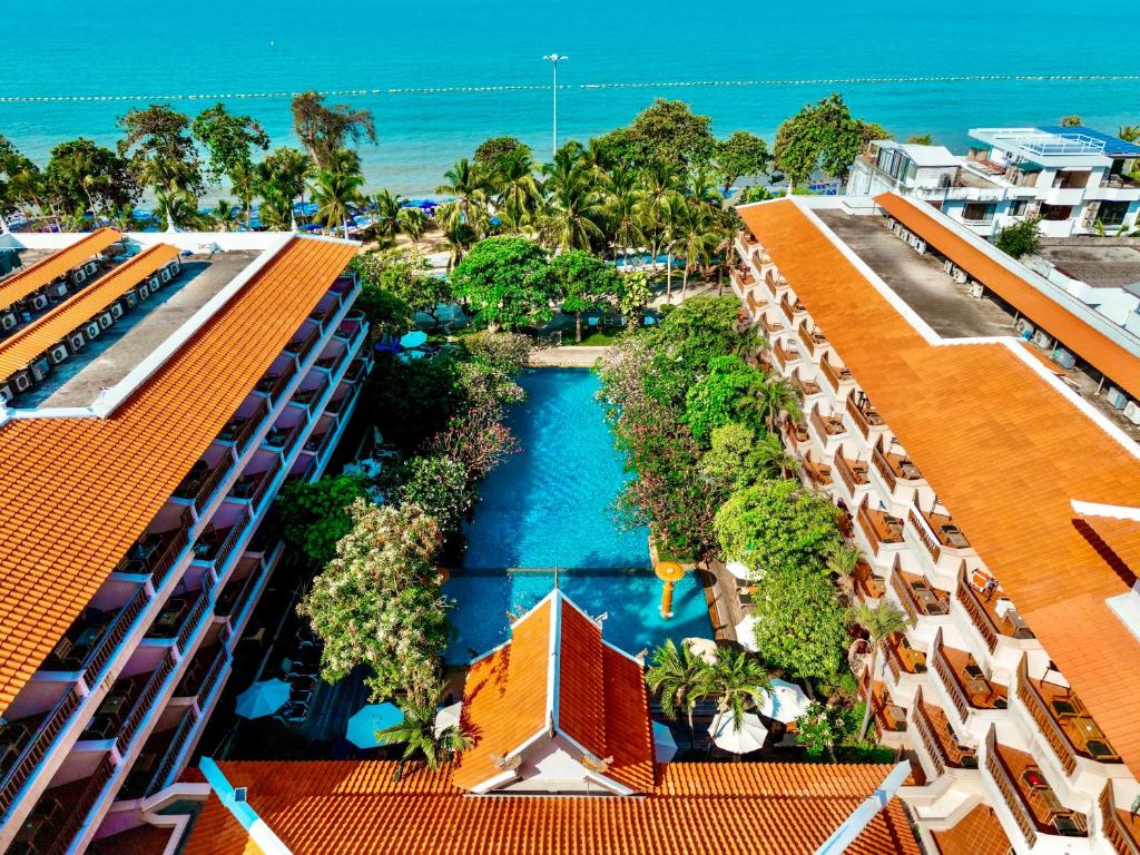an aerial view of a resort with a swimming pool at Avalon Beach Resort Pattaya in Pattaya South